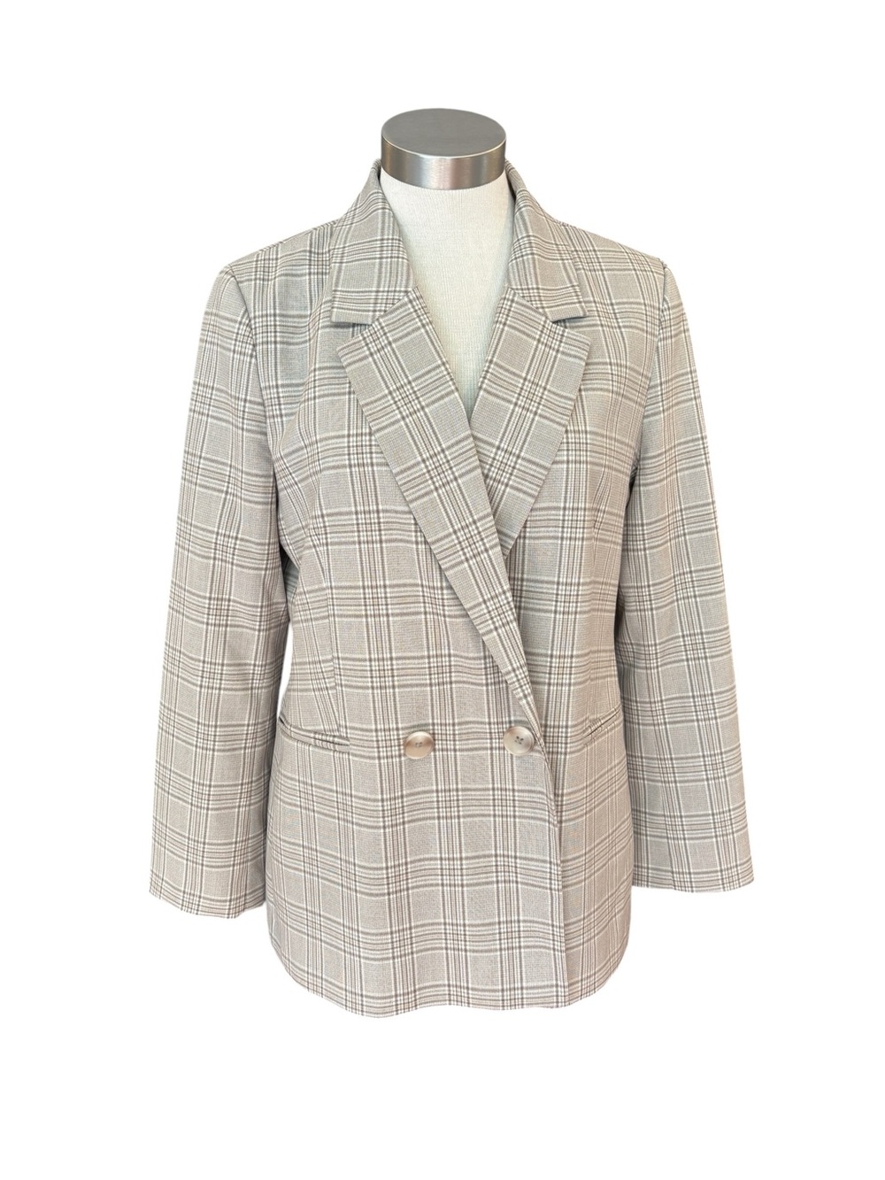 Ever New Melbourne Womens Blair Blazer Beige Check Plaid Double-Breasted Sz. 10P